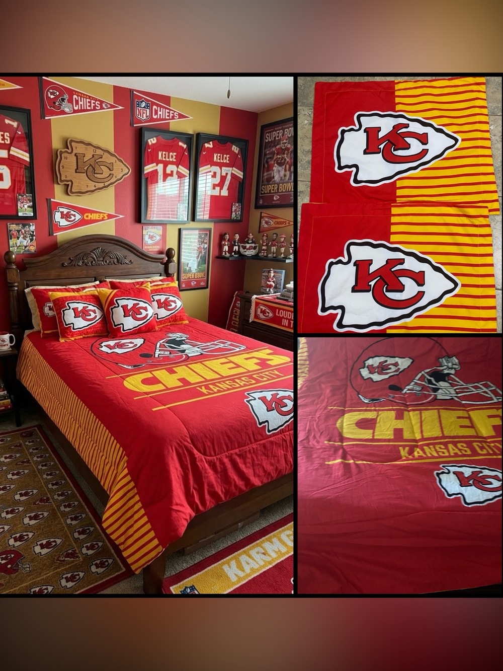 NFL Kansas City Chiefs Kingdom Arrowhead Team Logo Full Size Comforter Shams Set